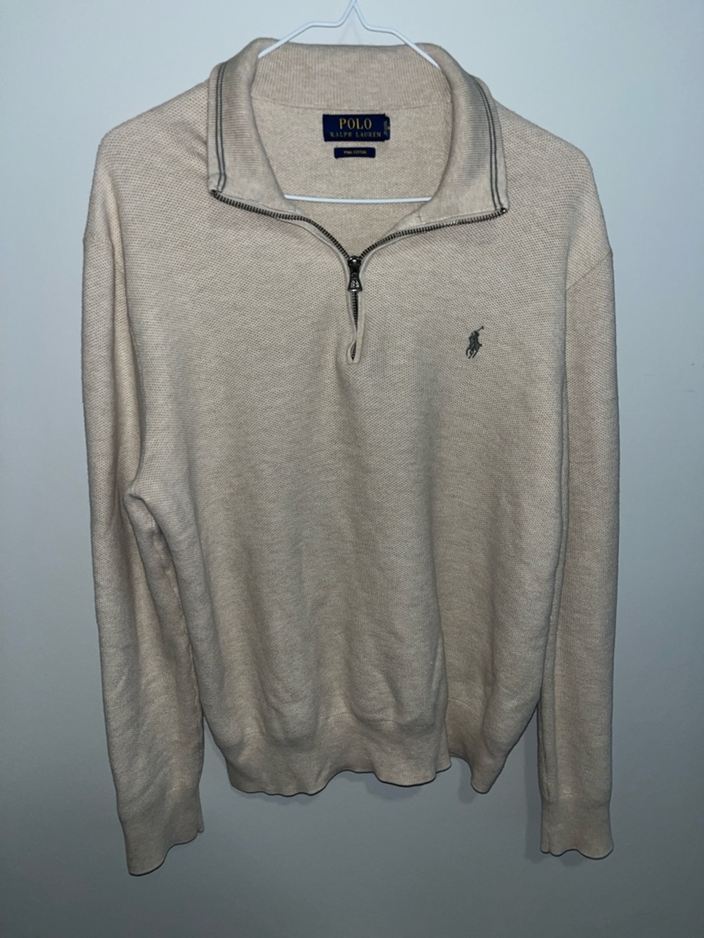 Polo by Ralph Lauren Men's Half-Zip Sweater in Cream with Gray Pony